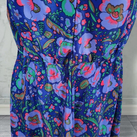 Vintage Floral Print Midi Secretary Dress Size 14 Purple Shirtwaist - Picture 10 of 16